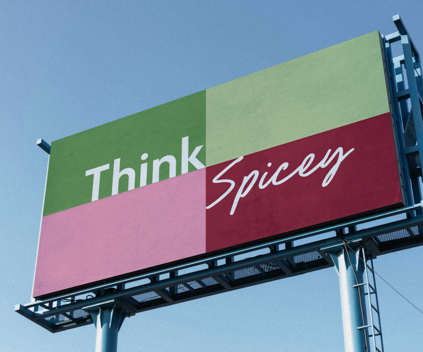 Think Spicey outdoor billboard in the brand colour blocks