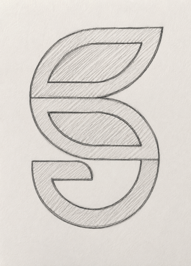 Pencil sketch of the outlined monogram exploration