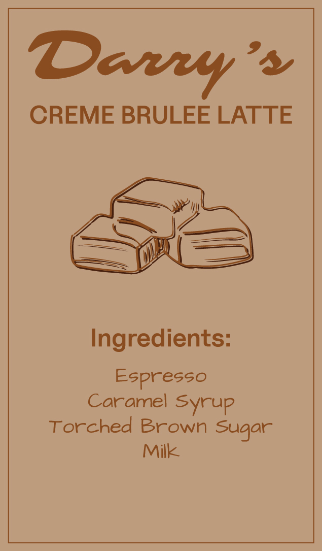 Darry's creme brulee latte recipe card