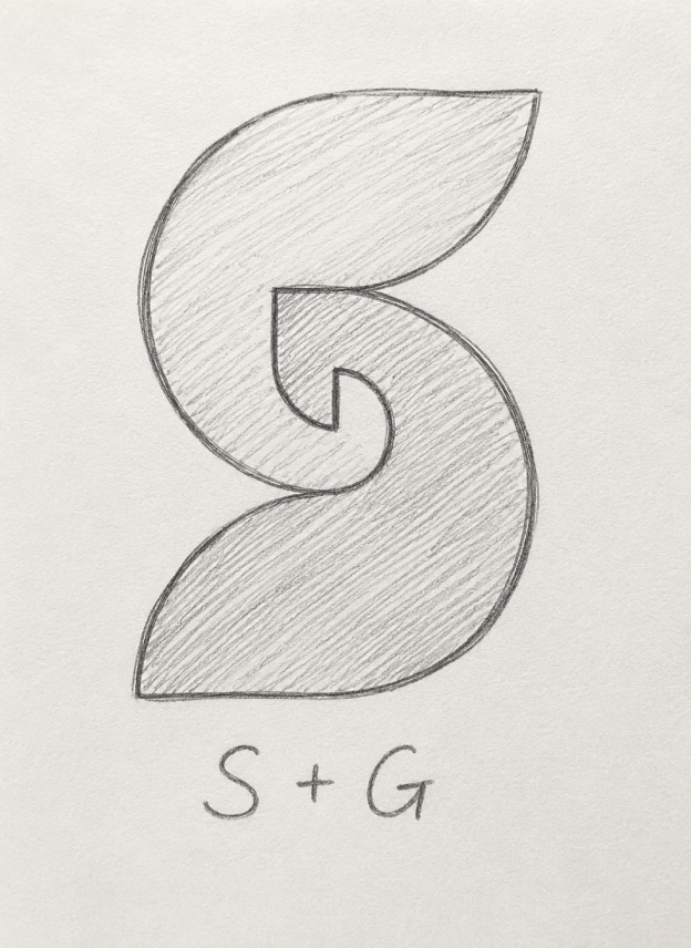 Pencil sketch of the S and G monogram mark