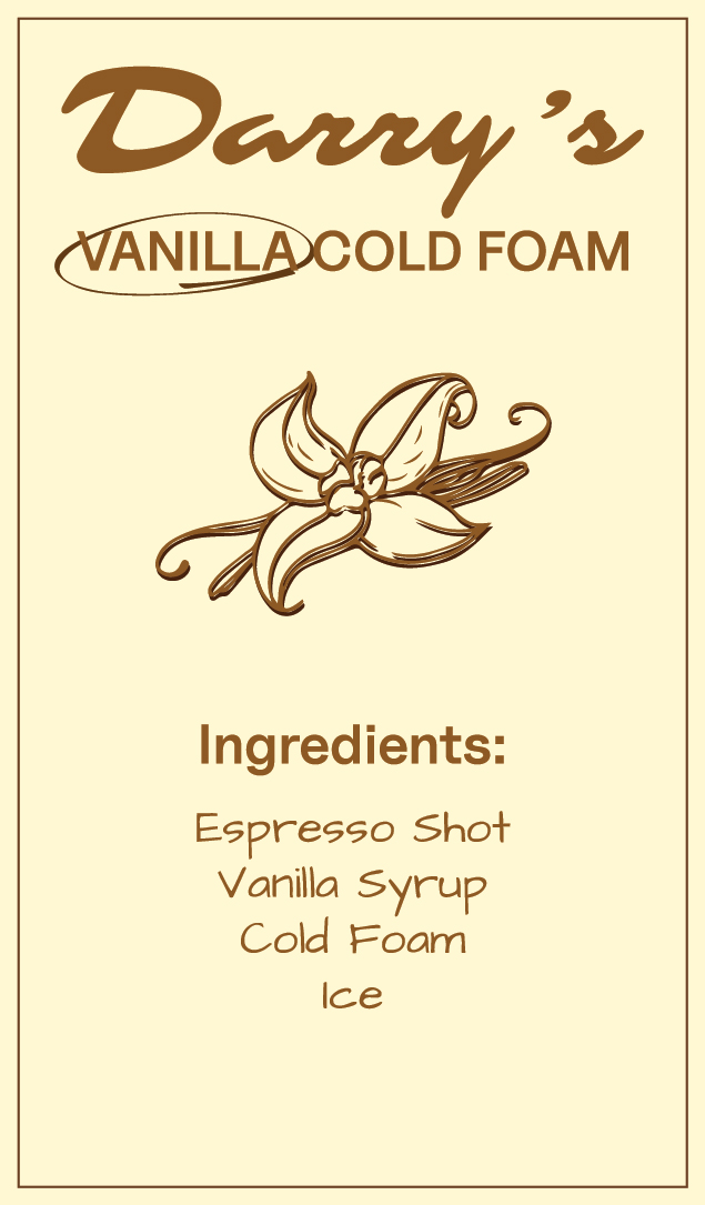 Darry's vanilla cold foam recipe card